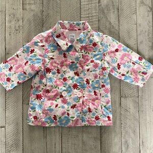 GAP Floral Double-Breasted Girls Jacket - Pink & Blue Flowers Size 6-12 months